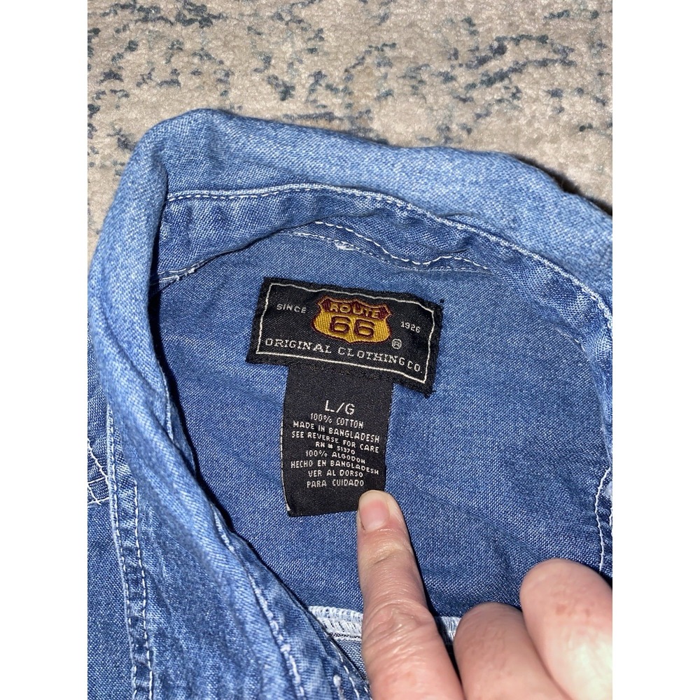 Route 66 Blue Jean Long Sleeve Shirt 100% Cotton Size Large - Picture 3 of 7